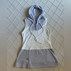 Stylish Gray and White Women's Hoodie Top